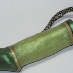 A green and gold pipe with a chain.