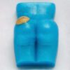 A blue condom with the shape of an erection.