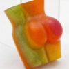 A close up of an orange and green object