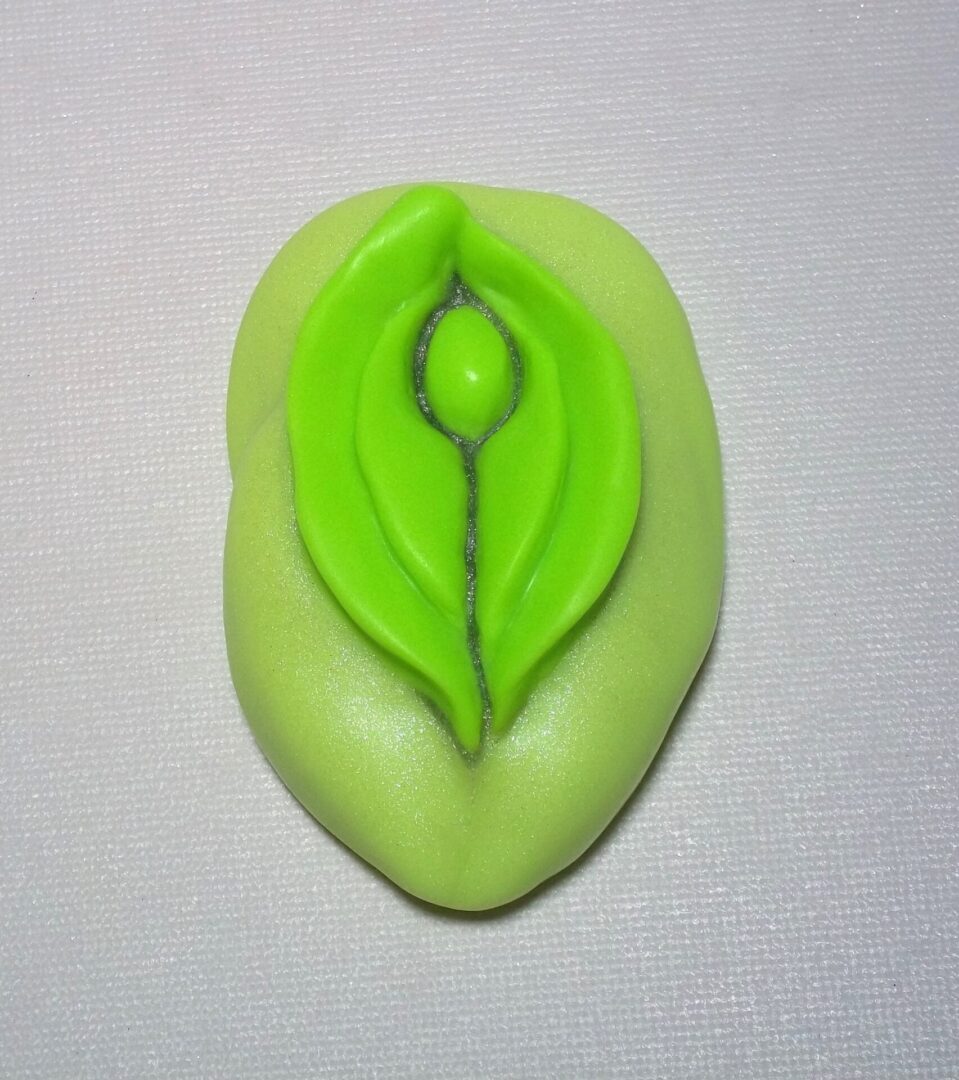Green marzipan shaped like a leaf.