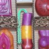 A box of soap with different shapes and colors