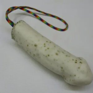 A white sausage with a string around it.