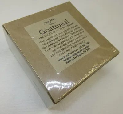 A box of food with the label " goatmeal ".