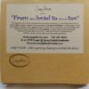 A box of soap that says " from this head to closed toe ".