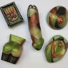 A group of green and brown objects on top of a table.