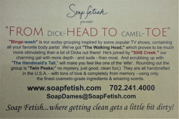 A card with information about the soap fetish.